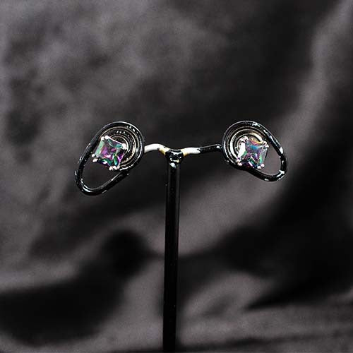 925 Sterling Silver Rainbow Mystic Topaz Square Stud Earrings