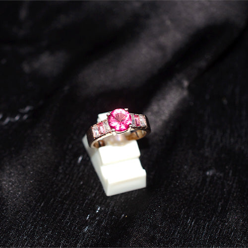 925 Sterling Silver Turkish Pink Cubic Zirconia Baguette Ring