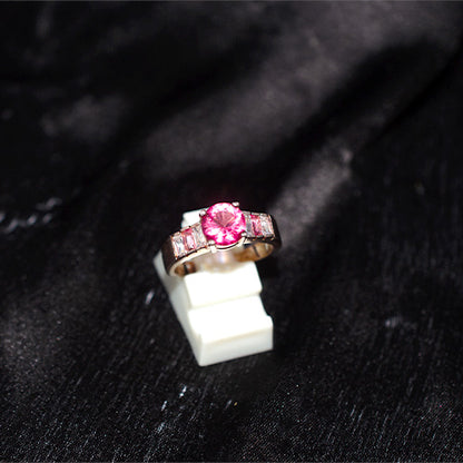 925 Sterling Silver Turkish Pink Cubic Zirconia Baguette Ring