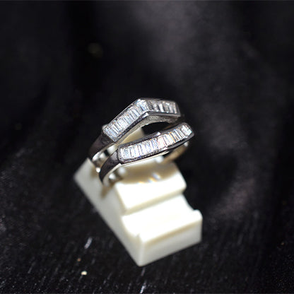 925 Sterling Silver Baguette Double Chevron Ring