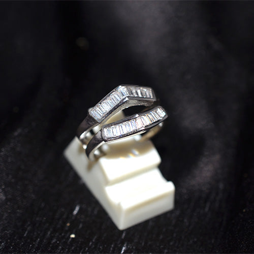 925 Sterling Silver Baguette Double Chevron Ring
