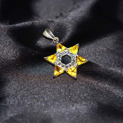 925 Sterling Silver Yellow Stone and Marcasite Star Pendant