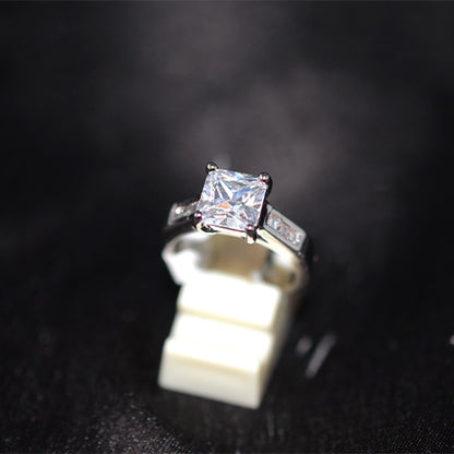 925 Sterling Silver Princess Cut Cubic Zirconia Baguette Ring