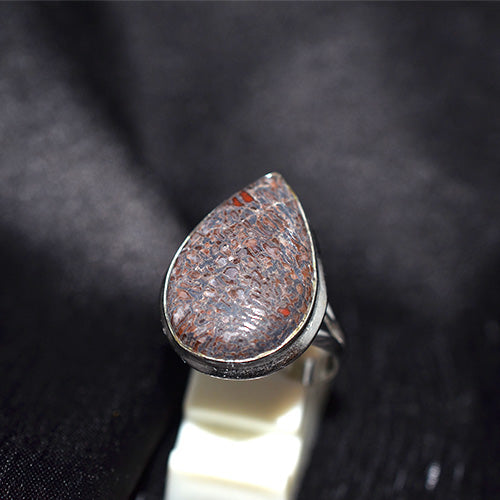 925 Sterling Silver Brown Dinosaur Bone Teardrop Ring