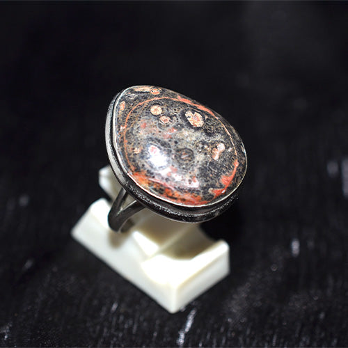 925 Sterling Silver Oval Leopard Skin Jasper Ring