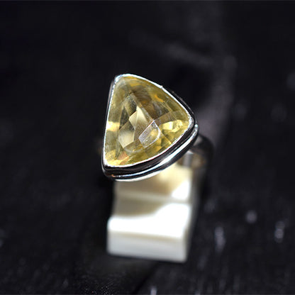 925 Sterling Silver Trillion Cut Lemon Quartz Bezel Ring