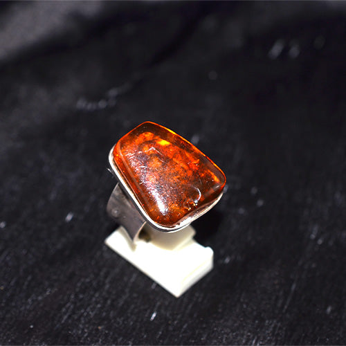 925 Sterling Silver Rectangular Amber Ring