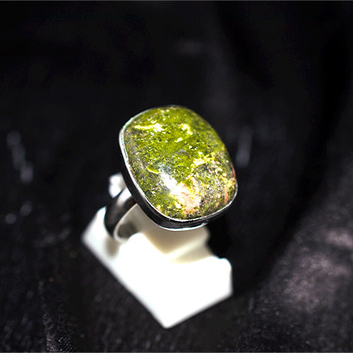 925 Sterling Silver Unakite Cushion Cut Ring