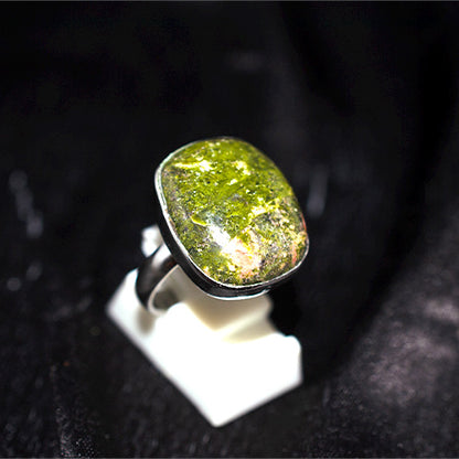 925 Sterling Silver Unakite Cushion Cut Ring