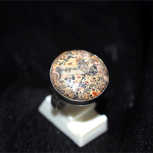 925 Sterling Silver Round Swirl Jasper Pattern Ring