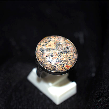 925 Sterling Silver Round Swirl Jasper Pattern Ring