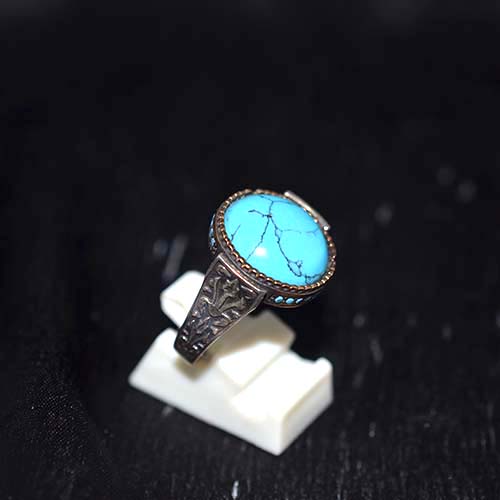 925 Sterling Silver Turquoise Oval Pattern Ring