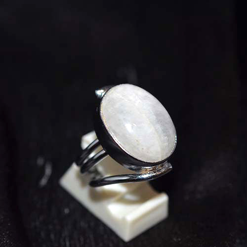 925 Sterling Silver Oval Rainbow Moonstone Bypass Ring