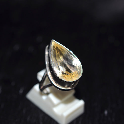 925 Sterling Silver Pear Cut Citrine Contoured Bezel Ring