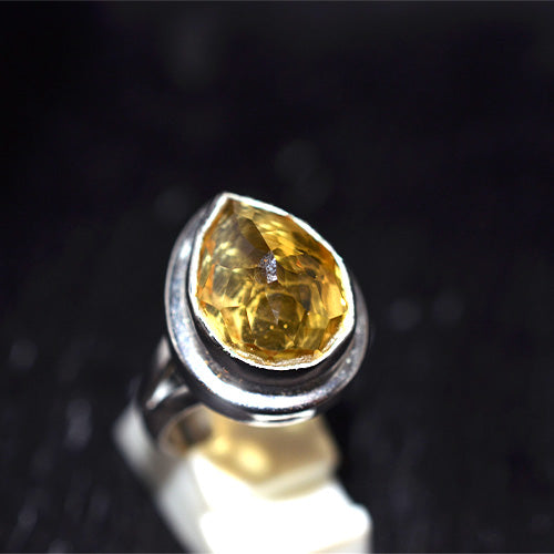 925 Sterling Silver Pear Cut Citrine Double Bezel Ring