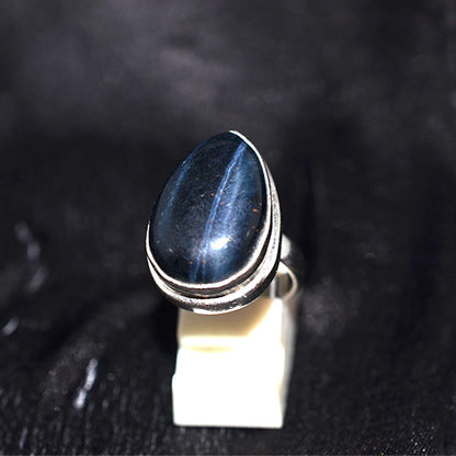 925 Sterling Silver Oval Blue Tiger's Eye Ring