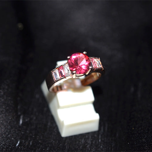 925 Sterling Silver Pink Cubic Zirconia Turkish Art Deco Ring
