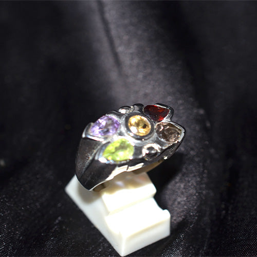 925 Sterling Silver Mixed Cut Multi Gemstone Cluster Ring