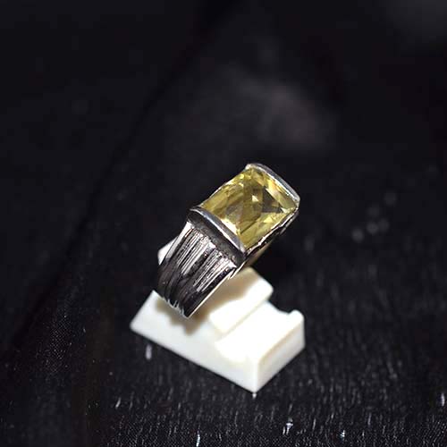 925 Sterling Silver Rectangular Yellow Quartz Ring