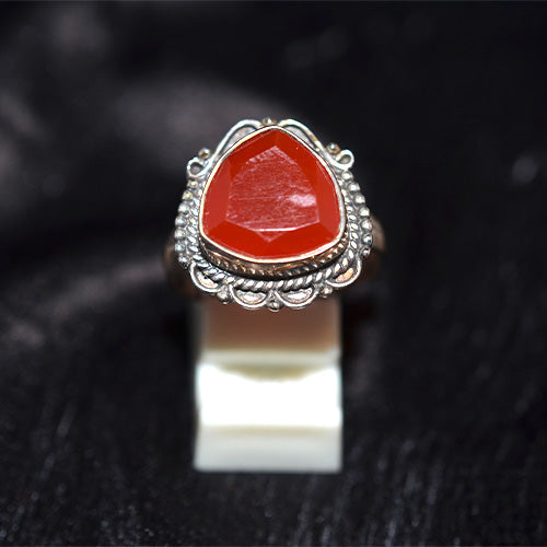 925 Sterling Silver Trillion Cut Carnelian Turkish Ring with Filigree Setting