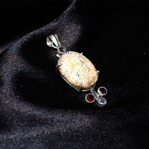 925 Sterling Silver Picture Jasper and Multi-Gemstone Pendant