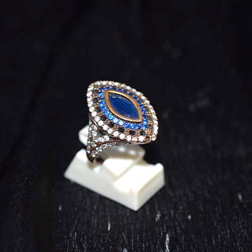 925 Sterling Silver Blue Marquise Halo Statement Ring