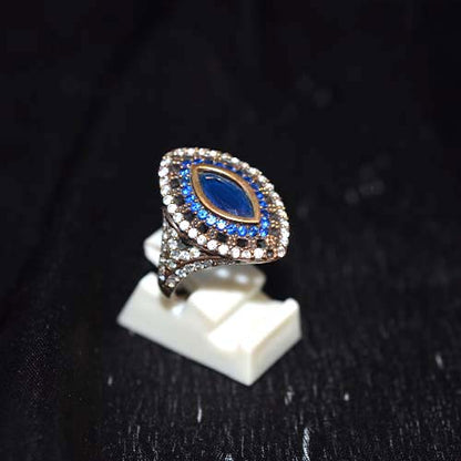 925 Sterling Silver Blue Marquise Halo Statement Ring