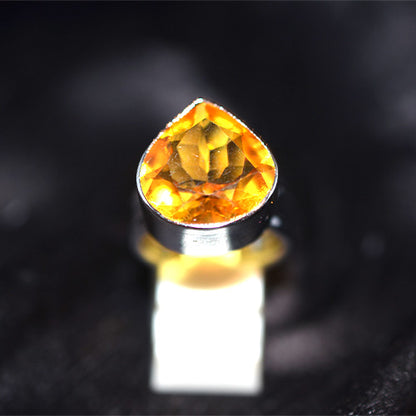 925 Sterling Silver Pear Citrine Wide Band Ring