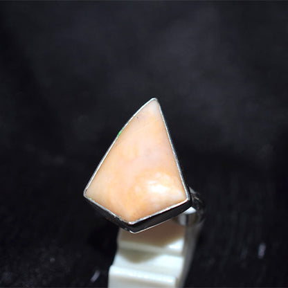 925 Sterling Silver Asymmetrical Peach Aventurine Ring