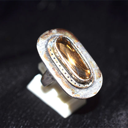 925 Sterling Silver Turkish Citrine Elongated Bezel Ring