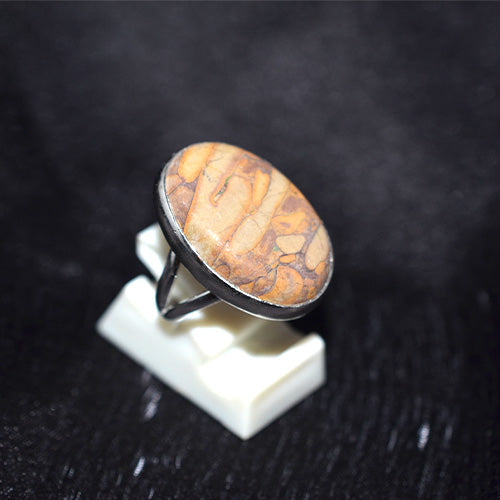 925 Sterling Silver Oval Picture Jasper Ring
