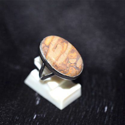 925 Sterling Silver Oval Picture Jasper Ring