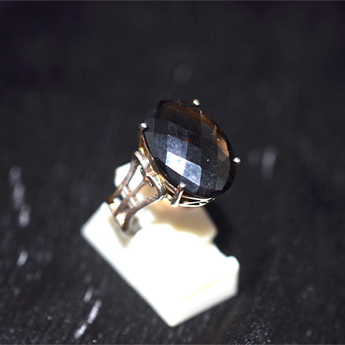 925 Sterling Silver Large Oval Smoky Quartz Ring with Split Shank