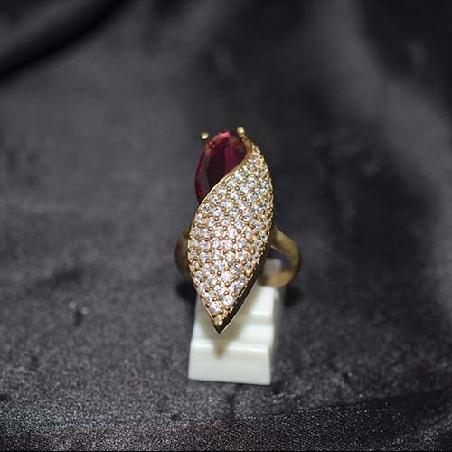 6 Carat Gold Plated Ruby Leaf Wrap Ring