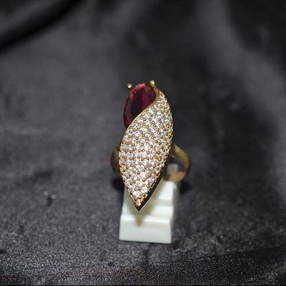 6 Carat Gold Plated Ruby Leaf Wrap Ring