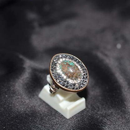 6 Carat Gold Plated Rustic Turquoise Double Halo Ring