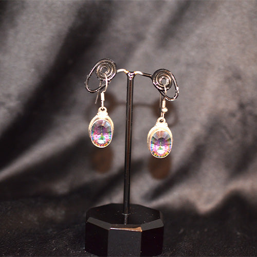 925 Sterling Silver Oval Mystic Topaz Drop Earrings