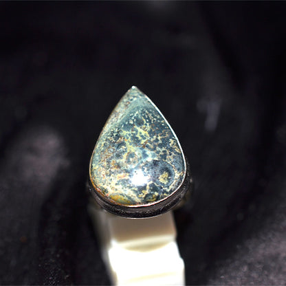 925 Sterling Silver Mottled Jasper Teardrop Ring