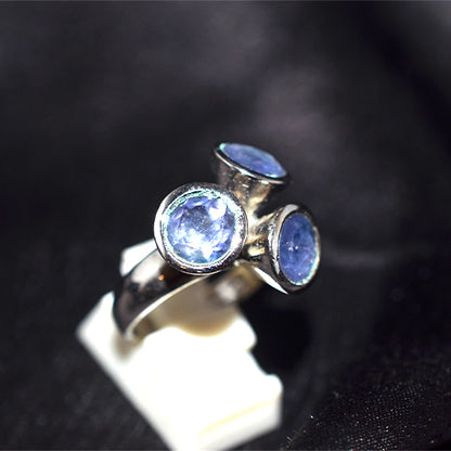 925 Sterling Silver Tanzanite Three Stone Tripod Ring