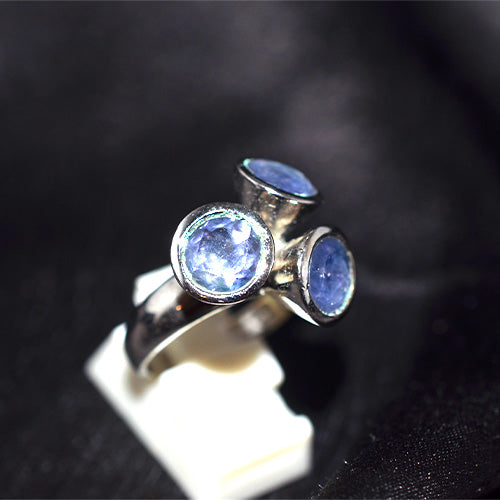 925 Sterling Silver Tanzanite Three Stone Tripod Ring