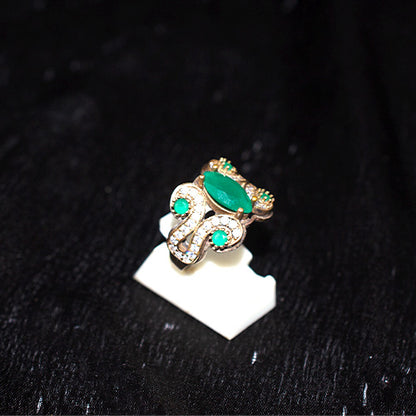 6 Carat Gold Plated Turkish Green Marquise Ornate Ring
