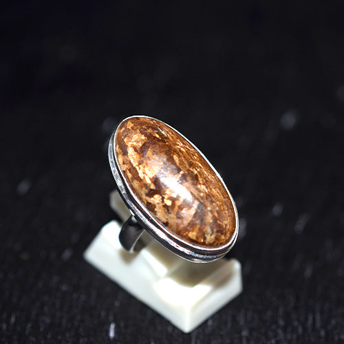 925 Sterling Silver Peanut Wood Jasper Oval Ring