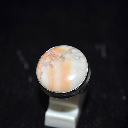 925 Sterling Silver Round Swirl Pattern Agate Ring