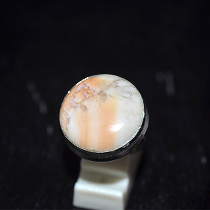 925 Sterling Silver Round Swirl Pattern Agate Ring