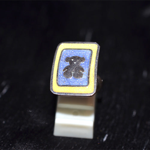 925 Sterling Silver Enamel Teddy Bear Rectangle Ring