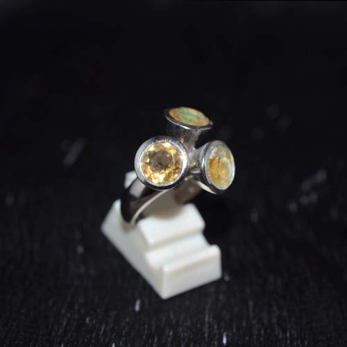 925 Sterling Silver Yellow Citrine Trio Disc Ring