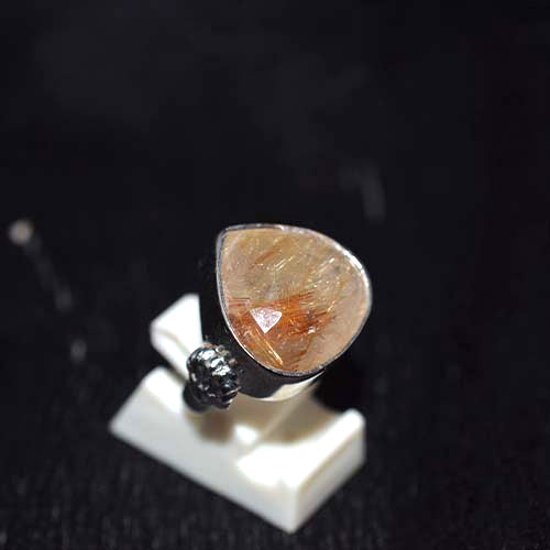 925 Sterling Silver Golden Rutilated Quartz Trillion Ring