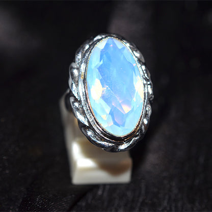 925 Sterling Silver Oval Opalite Turkish Ring with Twisted Rope Bezel