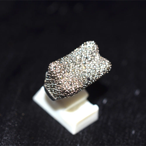 925 Sterling Silver Turkish White CZ Pave Wide Band Ring