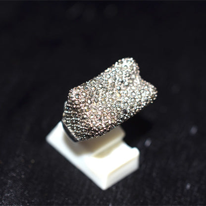 925 Sterling Silver Turkish White CZ Pave Wide Band Ring